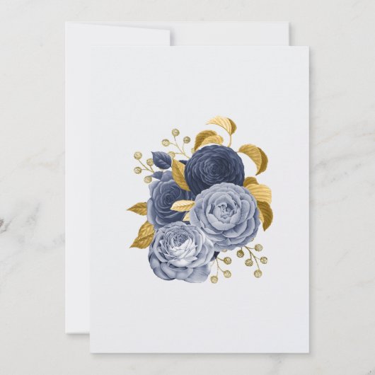 シックなブルー金ゴールドフローラのカスタマイズ可能な記念日 招待状 (裏面)