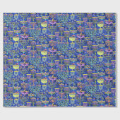 シックなブルー金ゴールド（ユダヤ教）メノラースターオブデイヴィッドハヌカー ラッピングペーパー (フラット)