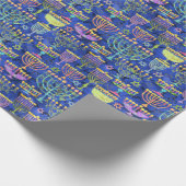 シックなブルー金ゴールド（ユダヤ教）メノラースターオブデイヴィッドハヌカー ラッピングペーパー (角)