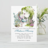 シックなブルー&グリーンフローラガーデンチェアベビーシャワー 招待状 (スタンド正面)
