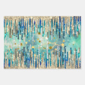 シックなブルー、ターコイズ、金ゴールド ラッピングペーパーシート (正面3)