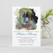 シックなブルー&パープルフローラガーデンチェアベビーシャワー 招待状 (スタンド正面)