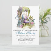 シックなブルー&パープルフローラガーデンチェアベビーシャワー 招待状 (スタンド正面)