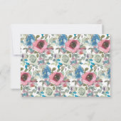 シックなブルー&ピンクウォーターカラーフローラウェディングRSVP 出欠カード (裏面)