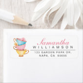 シックなブルー、ピンク&イエローヴィンテージ積み重ねティーカップ ラベル (インサイチュ)