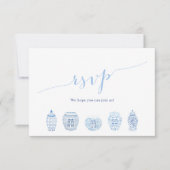 シックなブルー&ホワイトジンジャージャースミールチョイス結婚ズ 出欠カード (正面)