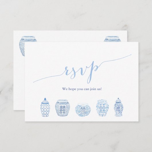 シックなブルー&ホワイトジンジャージャースミールチョイス結婚ズ 出欠カード (正面/裏面)