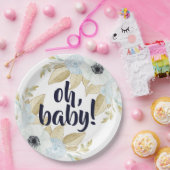 シックなブルー&ホワイトフローラオベビーベビーシャワー ペーパープレート (パーティー)