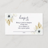 シックなブルー&ホワイトフローラベビーシャワーおむつラッフル エンクロージャーカード (正面)