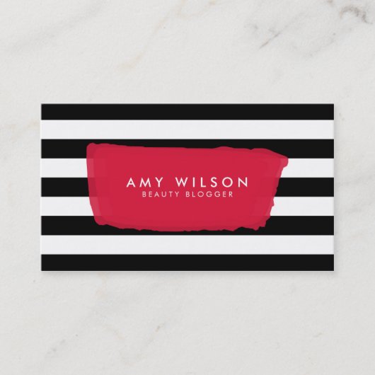 シックなブロガーのソーシャルメディア白黒ストライプ 名刺 (正面)