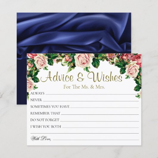シックなブーケバラ結婚ズのアドバイスウィッシュカード (正面/裏面)