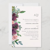 シックなプラムウォーターカラーフローラオンピーチ赤面結婚ズ 招待状 (正面)