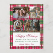 シックなプレイドクリスマスカスタム4フォトコラージュ シーズンポストカード (正面)
