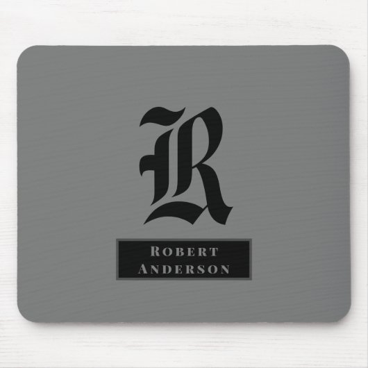 シックなプレーングレーアンドブラッククラシックモノグラム マウスパッド (正面)