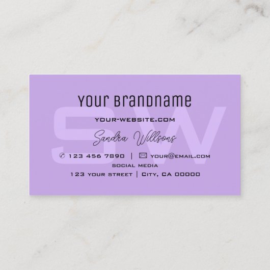 シックなプレーンシンプル薄紫とモノグラムライトパープル 名刺 (裏面)
