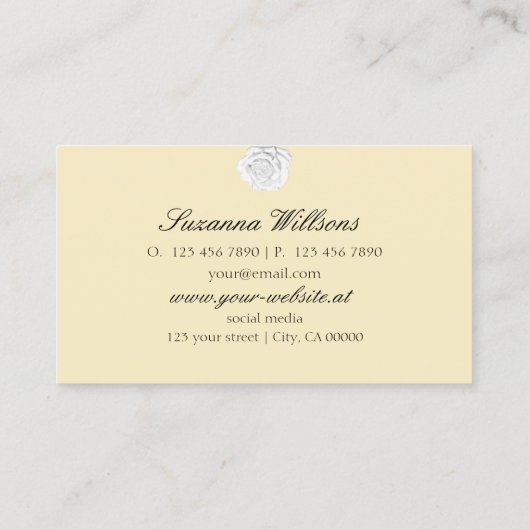 シックなプレーンピーチベージュホワイトローズとイニシャル 名刺 (裏面)