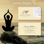 シックなプレーンピーチベージュホワイトローズとイニシャル 名刺