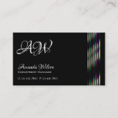 シックなプレーンブラックデコカラフルールストライプモノグラム 名刺 (正面)