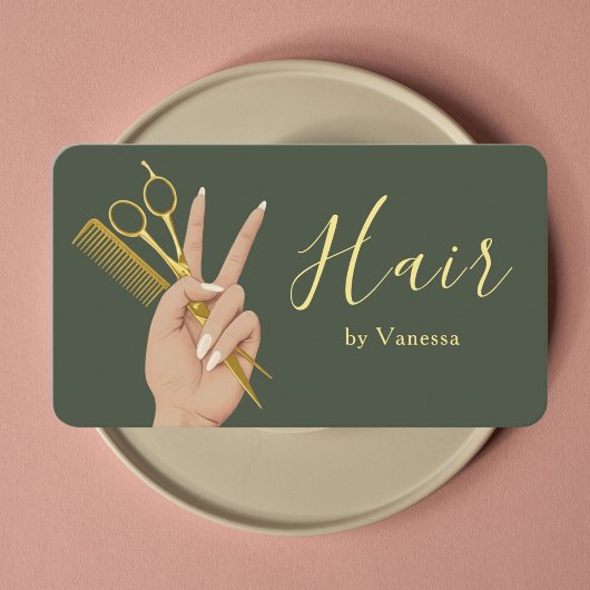 シックなヘアサロンスタイリスト美容師サージグリーン 名刺