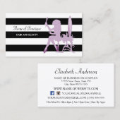 シックなヘアサロンパープルグリッツガールブラックストライプズ 名刺 (正面/裏面)