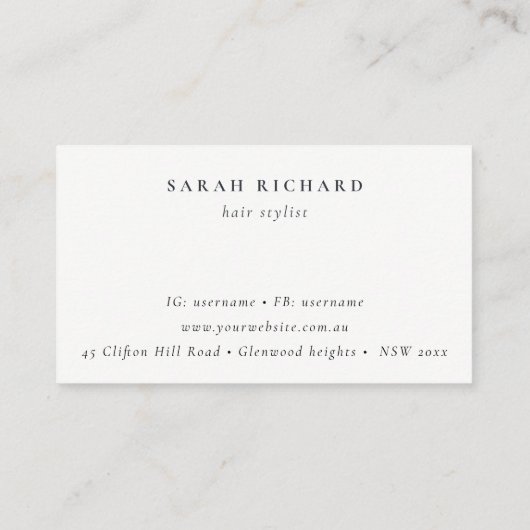 シックなヘアスタイリストアイボリーヘアシザーアポイントメント 名刺 (裏面)