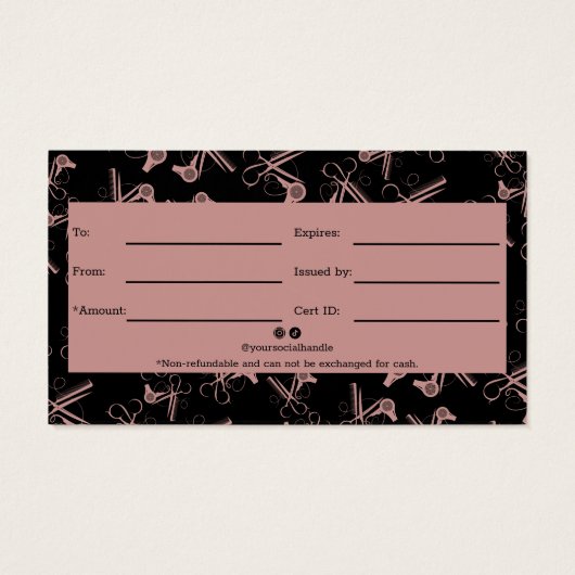 シックなヘアツールパターンQRコードギフト証明書 (裏面)