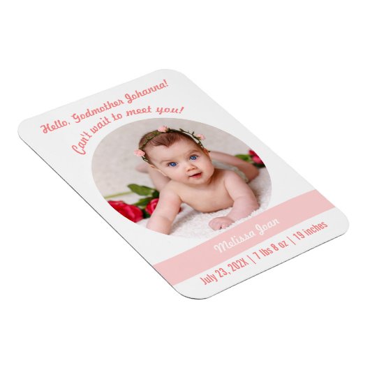 シックなベビーガール写真誕生のお知らせ マグネット (右側)