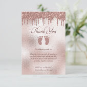 シックなベビーシャワーピンクグリッタードリップ サンキューカード (スタンド正面)
