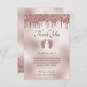 シックなベビーシャワーピンクグリッタードリップ サンキューカード (正面/裏面)