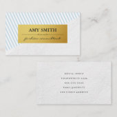 シックなベビーブルーストライプホワイトフェイク金ゴールド 名刺 (正面/裏面)