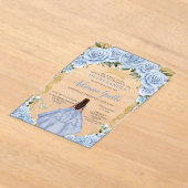 シックなベビーブルーフラワーズブラウンプリンセスキンセアニラ アクリル招待状 (レイダウン)