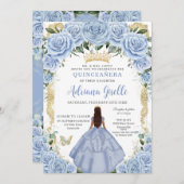 シックなベビーブルーフラワーズブラウンプリンセスキンセアニラ 招待状 (正面/裏面)