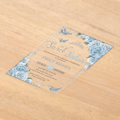 シックなベビーブルーフローラ蝶Sweet sixteen16 アクリル招待状 (レイダウン)