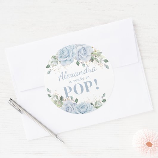 シックなベビーブルーフローラ金ゴールド男の赤ちゃん準備完了ポップ・アートの ラウンドシール (封筒)