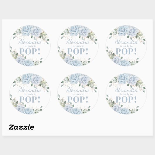 シックなベビーブルーフローラ金ゴールド男の赤ちゃん準備完了ポップ・アートの ラウンドシール (シート)