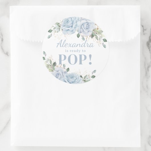 シックなベビーブルーフローラ金ゴールド男の赤ちゃん準備完了ポップ・アートの ラウンドシール (バッグ)