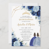 シックなベビーブルー王室のブルーフローラツインズキンセアニラ 招待状 (正面)