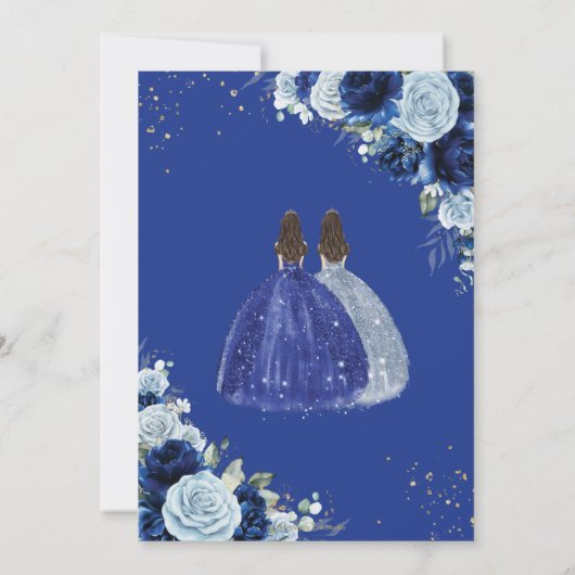 シックなベビーブルー王室のブルーフローラツインズキンセアニラ 招待状 (裏面)