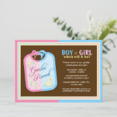 シックなベビー用ビブの性はパーティーを明らかにします 招待状 (スタンド正面)