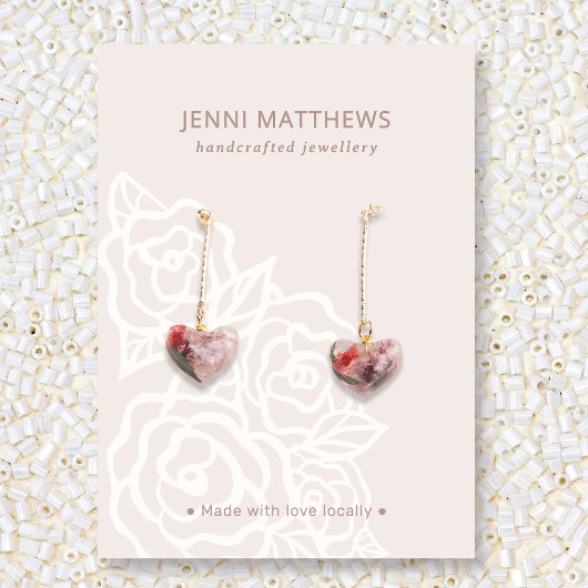 シックなベージュローズブーケフローライヤリングディスプレイ 名刺