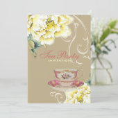 シックなベージュ牡丹の水色フローラブライダルシャワー 招待状 (スタンド正面)