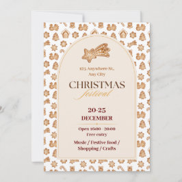 シックなベージュ、ブラウン、ジンジャーブレッ図解入りの、写真付きのド 招待状