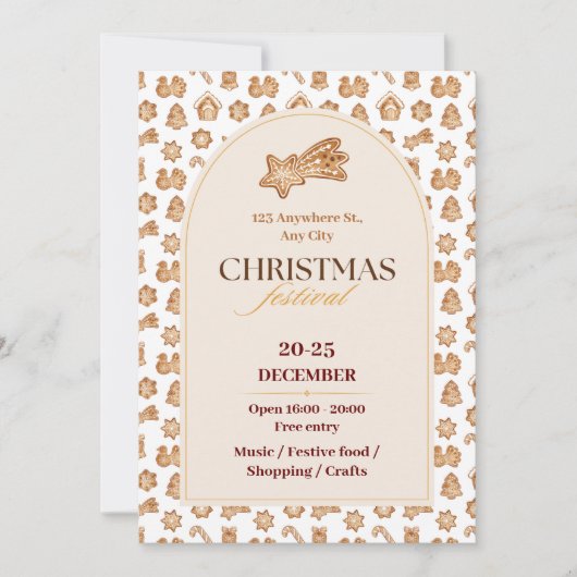 シックなベージュ、ブラウン、ジンジャーブレッ図解入りの、写真付きのド 招待状 (正面)
