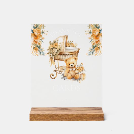 シックなベージュ&金ゴールドカード&ギフト アクリルサイン (正面)