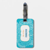 シックなペイズリーの水青い氏及び夫人 ラゲッジタグ (裏面縦)