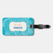 シックなペイズリーの水青い氏及び夫人 ラゲッジタグ (裏面横)