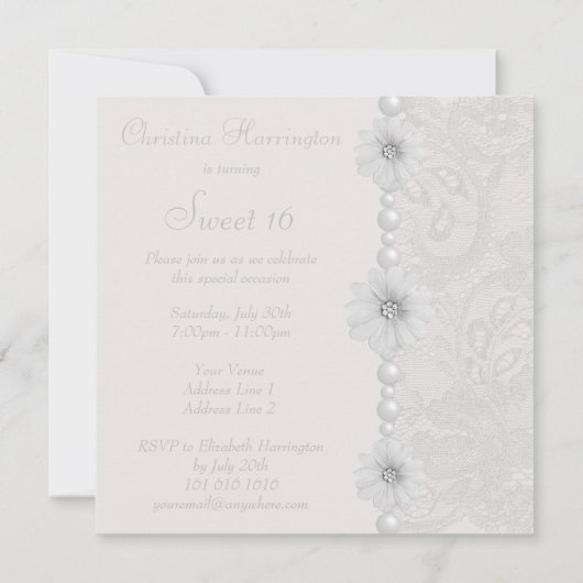 シックなペイズリーレースフラワーズスイーツ16 招待状 (裏面)