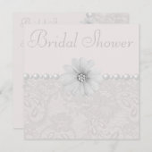 シックなペイズリーレースフラワーズ&パールブライダルシャワー 招待状 (正面/裏面)