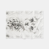 シックなペットポートレート猫の芸術の白い猫のスケッチ フリースブランケット (正面(横))