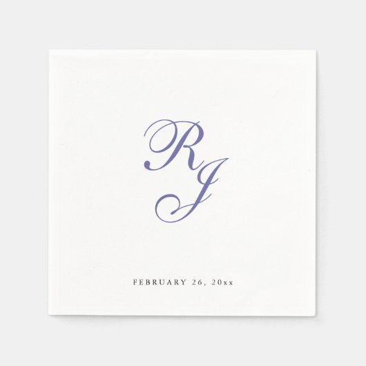 シックなペリウィンクルモノグラム結婚のナプキン スタンダードカクテルナプキン (正面)